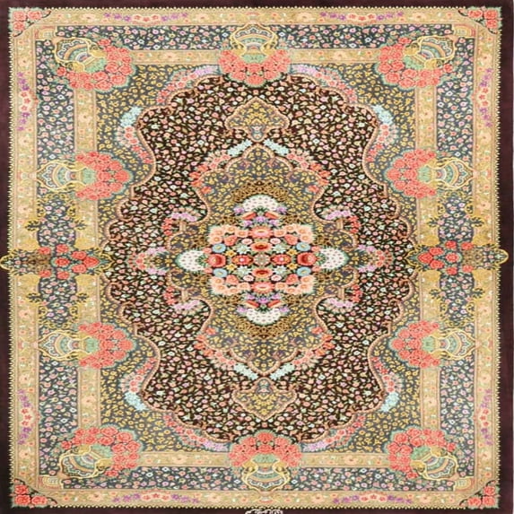Ahgly Company Indoor Square Traditional Sienna Brown Persian Area Rugs, 5' Square