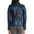 thumbnail image 2 of Women's Genuine Blue Lambskin Leather Jacket Motorcycle Slim fit Biker Collared Jacket W476, 2 of 3