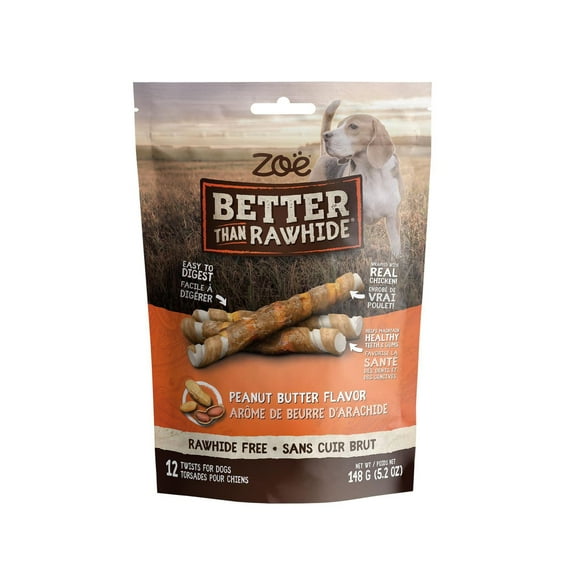 Zoe Better Than Rawhide Twists Dog Chews, Peanut Butter, 148 G