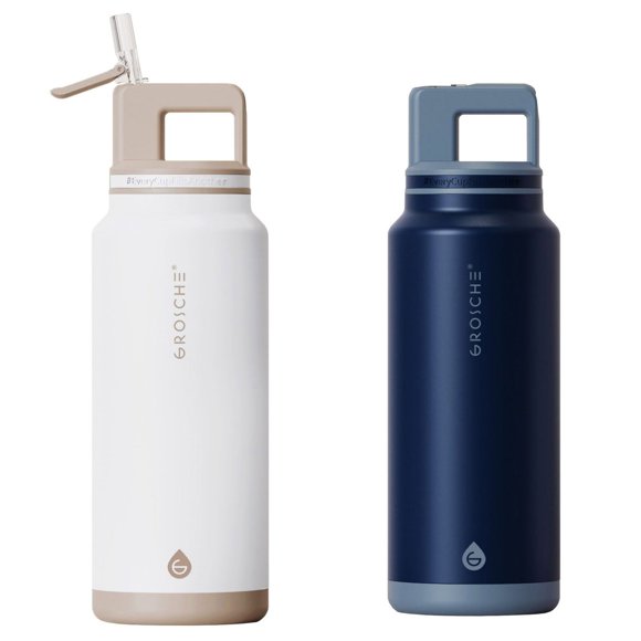 Grosche Alpine 1.2L (40 oz) Stainless Steel Water Bottle, 2 Pack blue