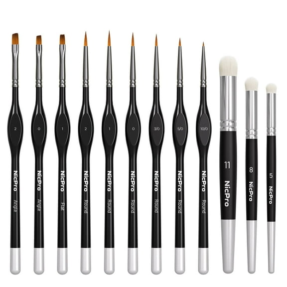 Nicpro Miniature Paint Brushes & Dry Brush - 12PCS Model Paint Brush Set for Acrylic Watercolor Oil, Detail Painting Drybrush Kit for Miniature Painting, Model, Paint by Number, Craft