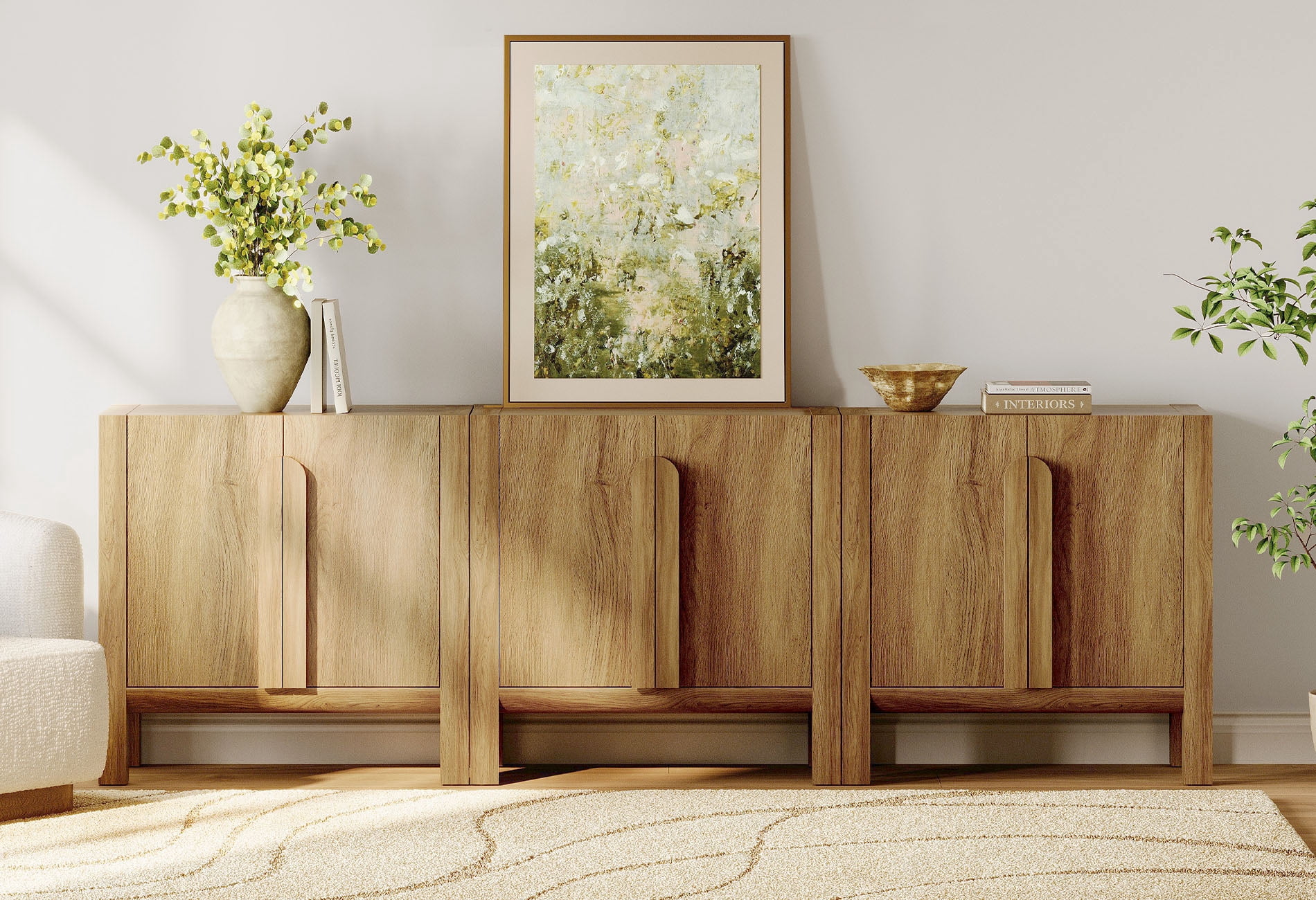 94.5" Mid-Century Modern TV Stand with Storage, 3-In-1 Entertainment Center with 6 Doors and Adjustable Shelves,Wooden TV Console for Living Room