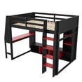thumbnail image 6 of MODERNLUXE Wood Full Size Loft Bed with Desk and Shelves, Gaming Bed with LED Light and Clothing Hanging Racks, Black, 6 of 12