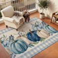 thumbnail image 3 of Large Area Rugs 8'x10', Blue White Pumpkin Fall Carpet Runner Indoor Outdoor Rugs Home Decor Aesthetic, Thanksgiving Eucalyptus Blue Plaid Non Slip Mats Washable Accent Rug for Living Room Bedroom, 3 of 8