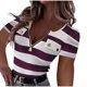 thumbnail image 1 of mfyjkho Tops Casuales Para Mujer, Blusa Informal De Verano De Manga Corta Con Cuello En V Y Rayas De Gran Tamaño Para Mujer Tops Para Mujer M, 1 of 5