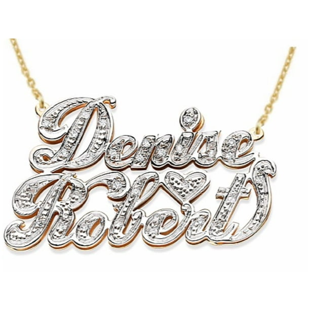 Rylos - Personalized 2 Name 0.25 CTW Diamond Nameplate Pendant Necklace