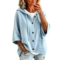 thumbnail image 3 of Endives Womens Cardigan Sweaters Hooded 3/4 Length Sleeve Knit Cardigan Button Front Loose Casual Oversized Sweater Coat With Pockets Cardigan Sweaters for Women Light Blue M, 3 of 7