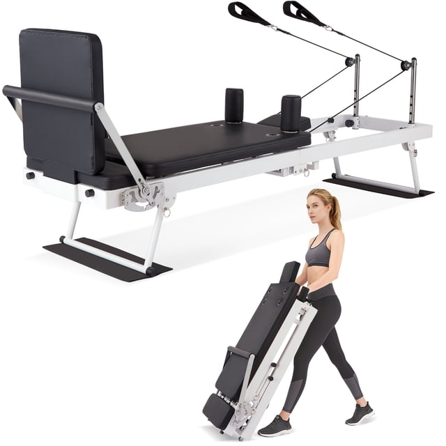 Machine de Pilates Pliable avec Planche de Saut, Ressorts Robustes Résistance Réglable, Équipement de Gym à Domicile Professionnel pour Tout le Corps, Blanc