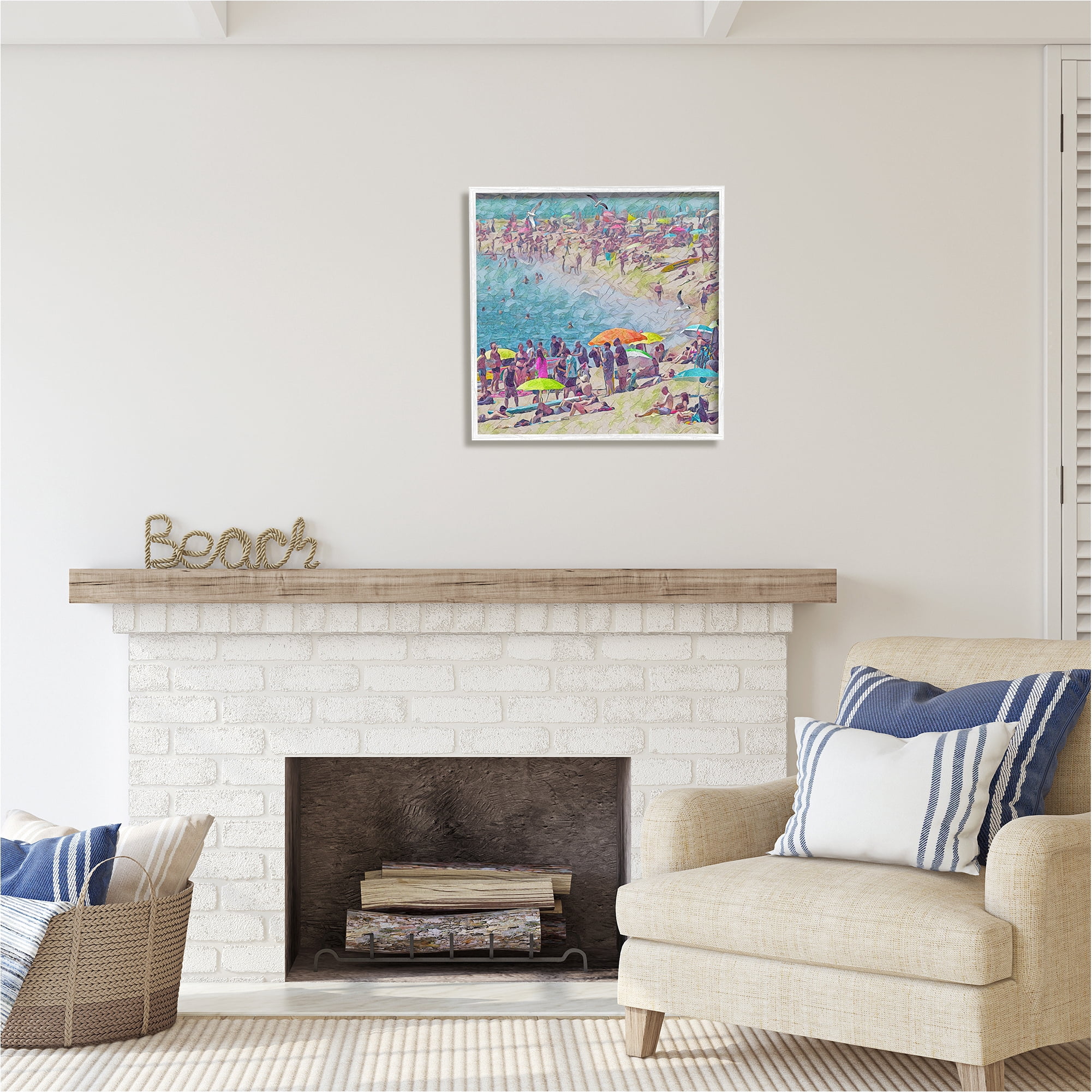 Stupell Industries Abstract People on Beach Landscape Painting White Framed Art Print Wall Art, 24 x 24