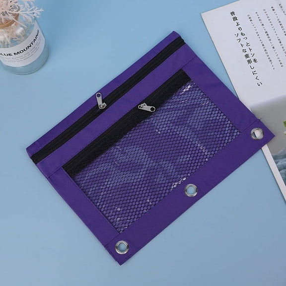 Extra Large Pencil Box,Pencil Pouch 3 Ring Zipper Pencil Pouches Case Binder Cosmetic Bag,Purple