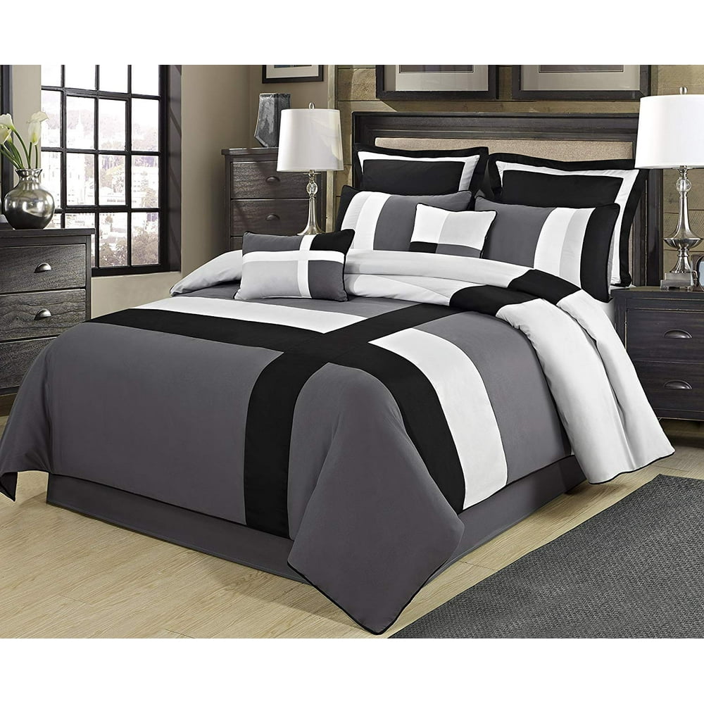 Unique Home DORSEY 8 Piece Comforter Microfiber Patchwork Clearance