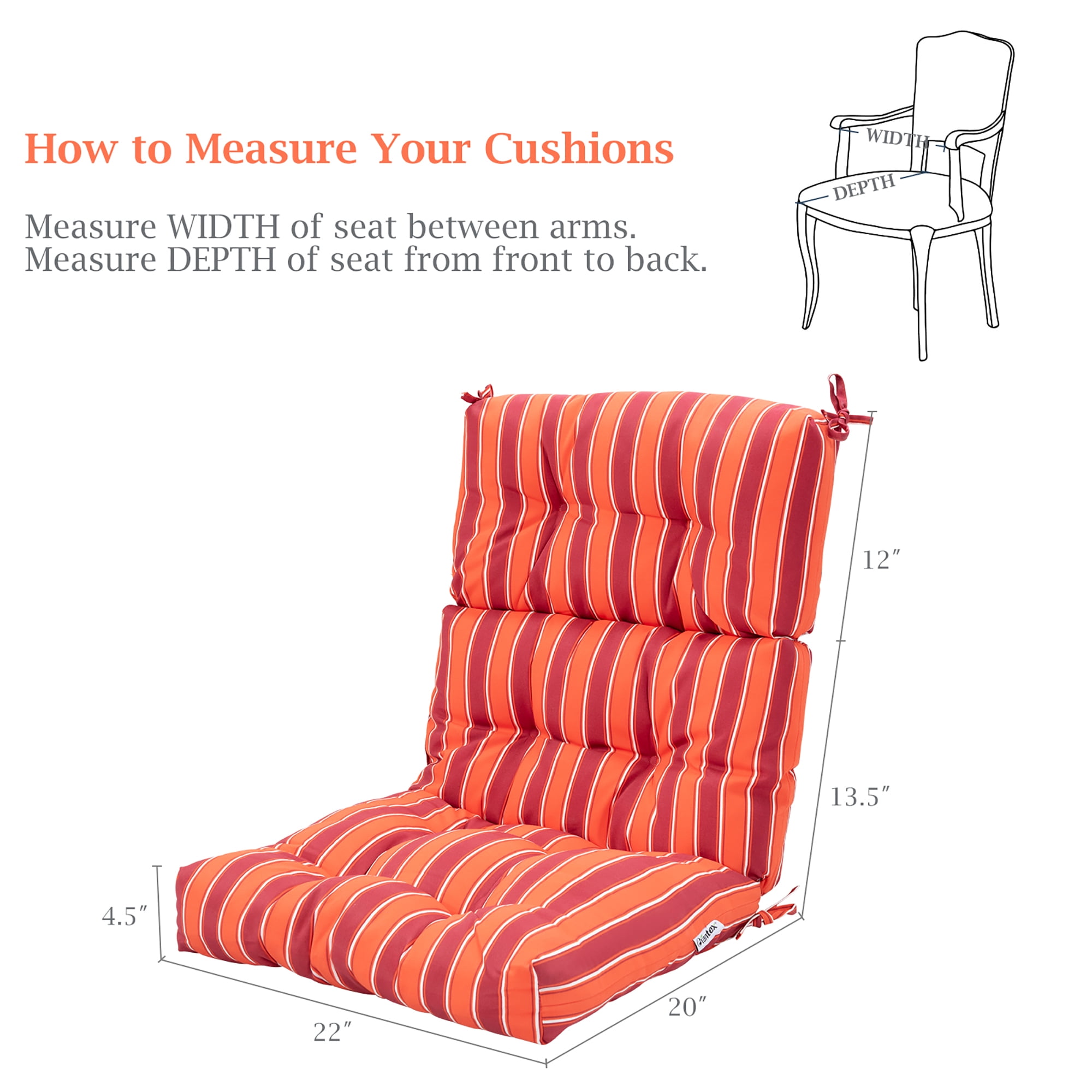 Costway 22''x44'' High Back Chair Cushion Patio Seating Pad Red and Orange