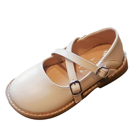

Fashion Four Seasons Children Casual Shoes Girls Round Toe Flat Sole Thick Sole Solid Double Buckle Casual Style High Heels for Girls 10-12 Years Old