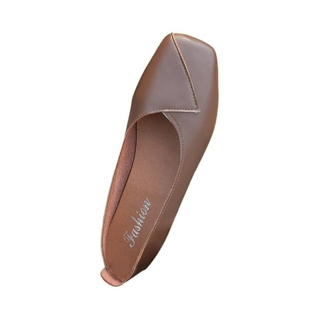 Nrmvnmi Women s Ballerina Flats Round Toe Brown Rectangular Toe Shallow Mouthed Flat Shoes Leggings Beans Shoes Single Leather Shoes Work Shoes Brown Mothers Day Gifts