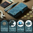 thumbnail image 5 of JTCASES for iPhone 15 Wallet Case with Zipper Purse Card Holders Flip Stand Wrist Strap Magnetic Closure PU Leather Anti-scracth Support Wireless Charging Drop Resistant BUsiness Shell, Blue, 5 of 10