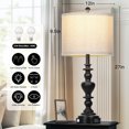 thumbnail image 3 of Cinkeda 25" Touch Control Table Lamp, Black Sand-Textured Resin Body with Oatmeal Linen Shade, USB-C & AC Outlet, 3-Level Dimmable, Dimmable LED Bulb Included for Bedroom, 3 of 8