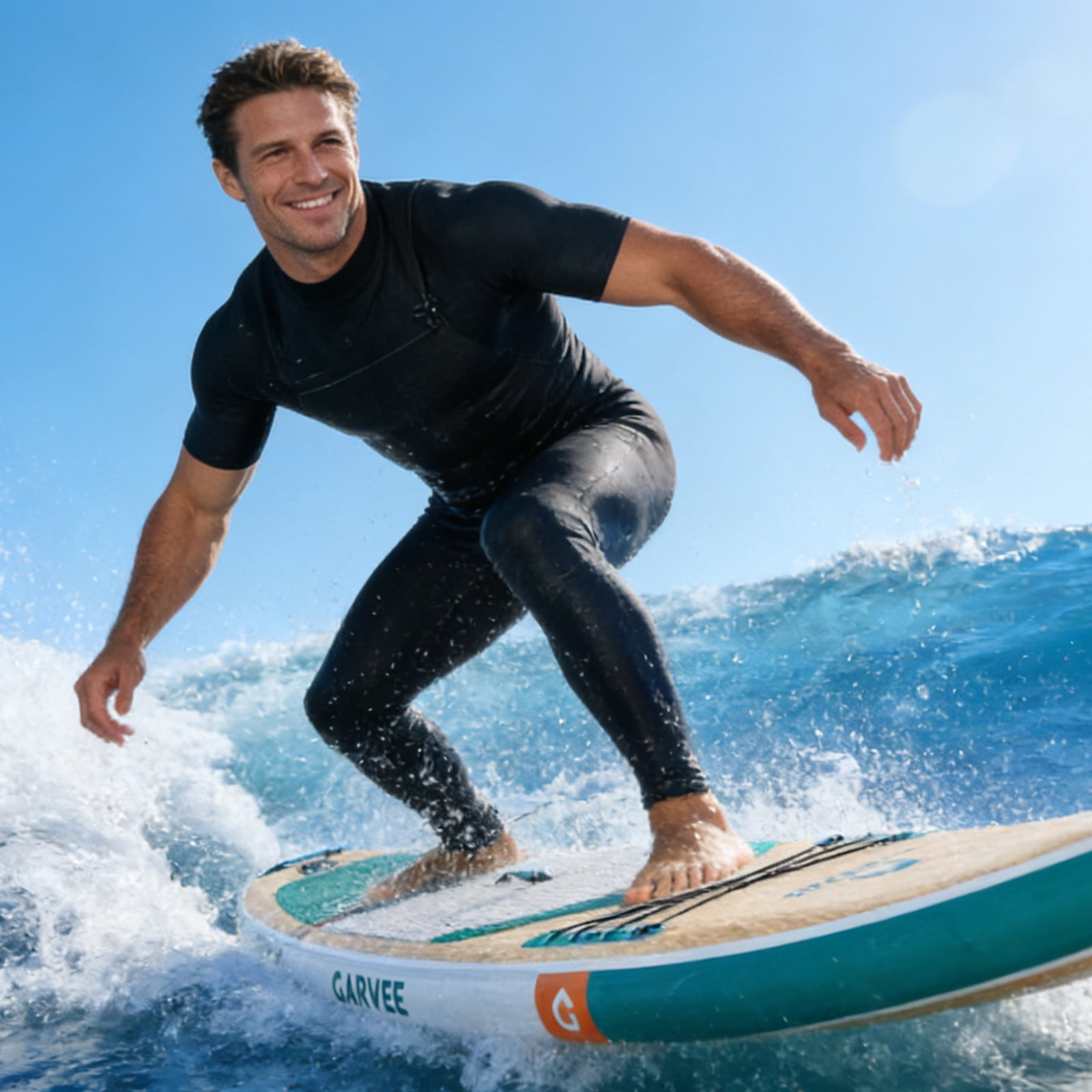 11'5" Inflatable Stand Up Paddle Board with Premium SUP Accessories, Anti-Slip EVA Deck, Built-in Camera Mount, Wide & Stable Design Paddle Boards for All Skill Levels, Light Wood