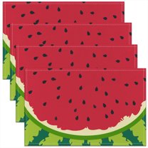 Manfei Kawaii Watermelon Kids Placemats Set of 4, Summer Fruit Print Place Mats Set of 4 for in Door Dinning, Red Green Table Place Mats for in Door Dining, Table Mats for Dining Decor