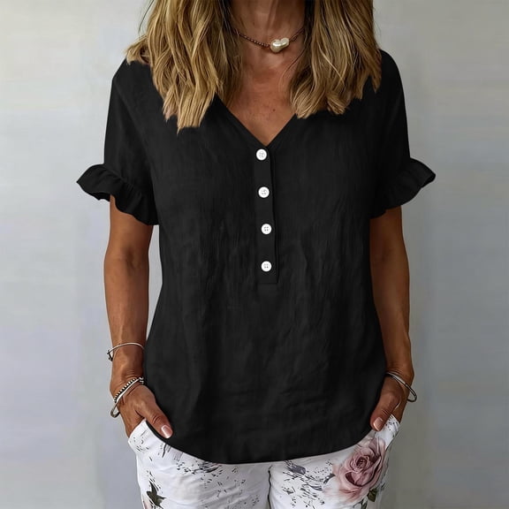 Womens Summer T-Shirts Short Sleeve V Neck Tops Loose Shirts Trendy Lightweight Soft Casual Summer Outfits Clothes