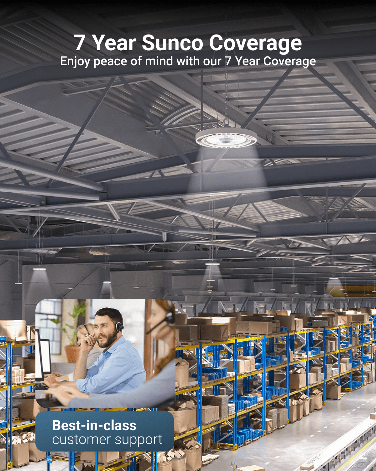 Sunco High Bay LED Shop Lights UFO, Warehouse Commercial Bay Lighting, 30000 LM, 5000K Daylight, 200W, Dimmable (0-10V), Wet Rated, Shatterproof, for Workshop, Garage, Schools UL.