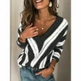 thumbnail image 5 of Pull à Manches Longues Col en V Automne pour Femmes Pull Tricoté Ample Sexy Pull Rayé Mode, 5 of 5