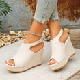 thumbnail image 5 of CYMMPU Women's Peep Toe Ankle Strap Platform Wedge Sandals Backless Slip On Footwear Suitable for Party and Vacation Outfits Beige 41, 5 of 9
