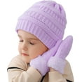 thumbnail image 6 of Muryuobao Toddler Kids Girls Boys Knitted Winter Hat Gloves Set Warm Fleece Lined Hats Baby Cable Skull Beanie Cap Mittens Set 12-36 Months Purple, 6 of 7