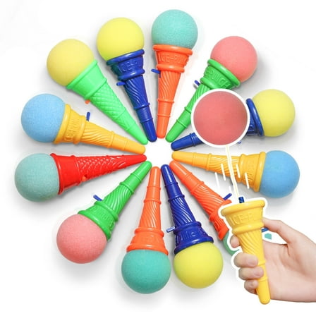Novelty Place Ice Cream Shooters Toy (Pack of 12) - Squeeze N' Pop Game - 7 Inch Multi-Color Icecream Cone Foam Ball Launcher - Great Party Favors and Carnival Prize for Kids