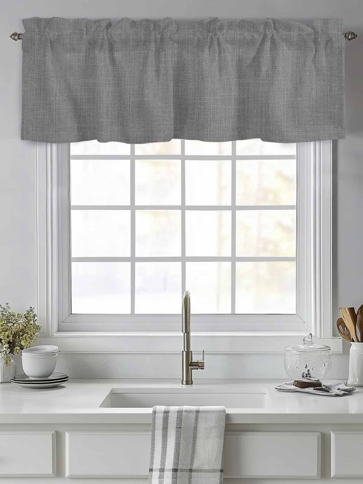 Valances for Windows Dark Grey Linen Rod Pocket Cafe Window Treatments Valance Curtains for Kitchen Bathroom Laundry Basement Windows 60"x18"