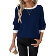 thumbnail image 6 of SHIBEVER Long Sleeve Shirts for Women Fall Womens Tops Crew Neck Lightweight Long Sleeve Tops for Women Dark Blue XL, 6 of 8