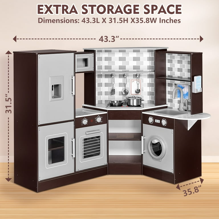 iYofe Kids Play Kitchen, Wooden Toddler Playset with Stove, Sink