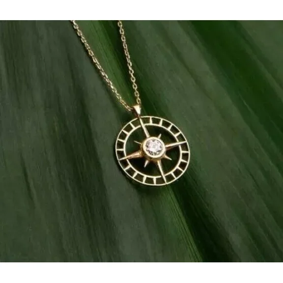 2Ct Round Cut Lab Created Diamond Star Solitaire Women's Pendant 14K Yellow Gold Plated 925 Silver 18"