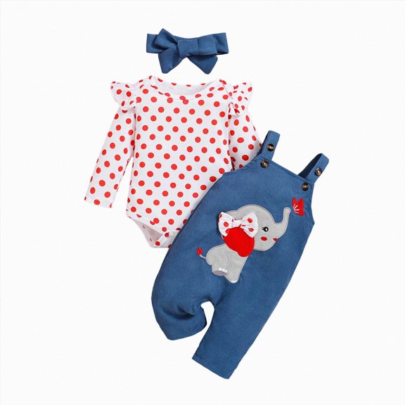 HCNTES Baby Girl Clothes Fall Winter 2 Pack Girls Outfits Infant Long Sleeve Dot Prints Romper Bodysuit Cartoon Suspender Pants Clothing Set Vacation Outfits For Girl