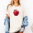 thumbnail image 3 of Red Disco Apple Shirt for Women & Teens Faux Glitter Teacher Tee, Ivory Shirt, M, 3 of 5