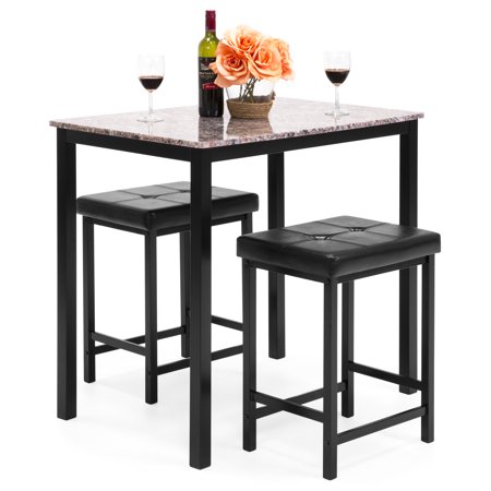 Best Choice Products Kitchen Marble Table Dining Set w/ 2 Counter Height Stools (Best High Chair For Counter Height Table)