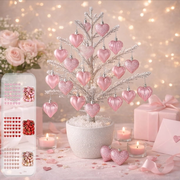 Adornos de corazón para San Valentín - 36 piezas románticas decoraciones colgantes para árbol de Navidad, fiesta y boda