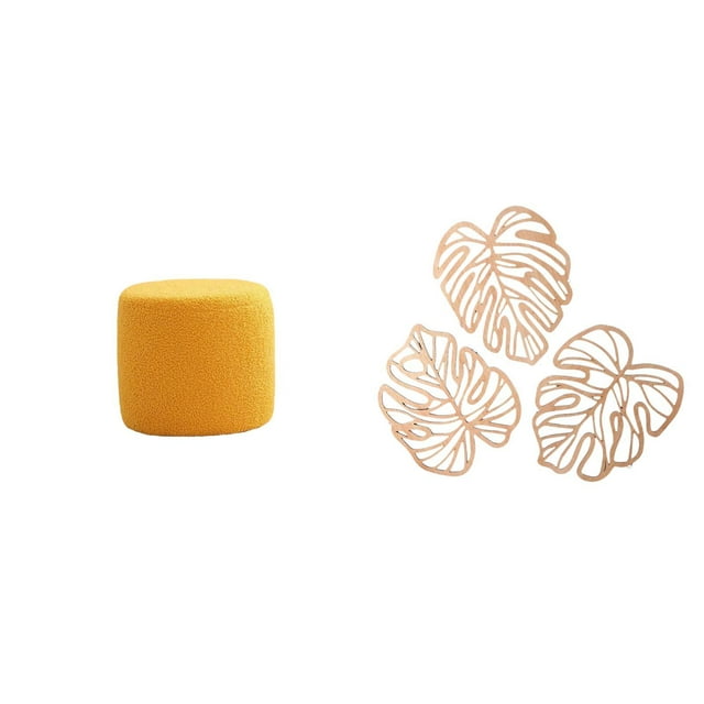 Escabel,Taburete pequeño,otomana,taburete de sofá,taburete de té,Taburete cúbico para los pies,ideal para dormitorio o baño.,Placa de pared con hojas de palma,Decoración de pared de