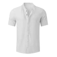 thumbnail image 5 of Men's Cotton Linen Shirts, Short Sleeve Casual Beach Shirts Button Down Band Collar Comfortable Summer Tees White, 5 of 5