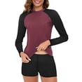 thumbnail image 2 of Erwazi Women's Rash Guard 2 Piece Color Block Swimsuit Long Sleeve UPF 50+ Capri Shorts Quick Dry Surf Dive Swimwear Set, 2 of 4