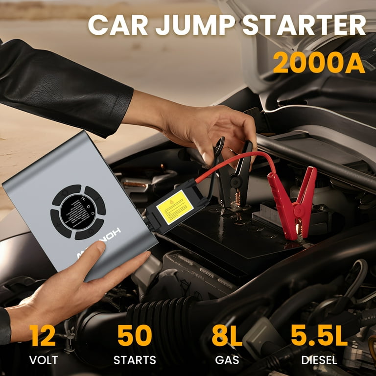 HONPOW Portable Car Jump Starter with Air Compressor 150PSI 2000A Peak  Battery Booster Pack (up to 8.0L Gas or 5.5L Diesel Engine) 12V Jump Box  with
