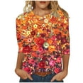 thumbnail image 2 of Cavosen 3/4 Sleeve Tops for Women Dressy Floral Graphic Print Pullover Blouse Crewneck Loose Fit Summer Tees Resort Trendy Shirts Beach Vacation T-Shirts Workout Outdoor L, 2 of 5