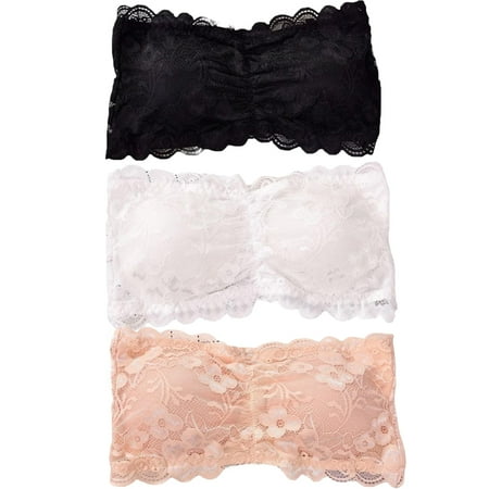 

Truelife Women s Floral Lace Tube Top Bra 3 Pack Bandeau Strapless Bras Seamless Stretchy Chest Wrap M-XL