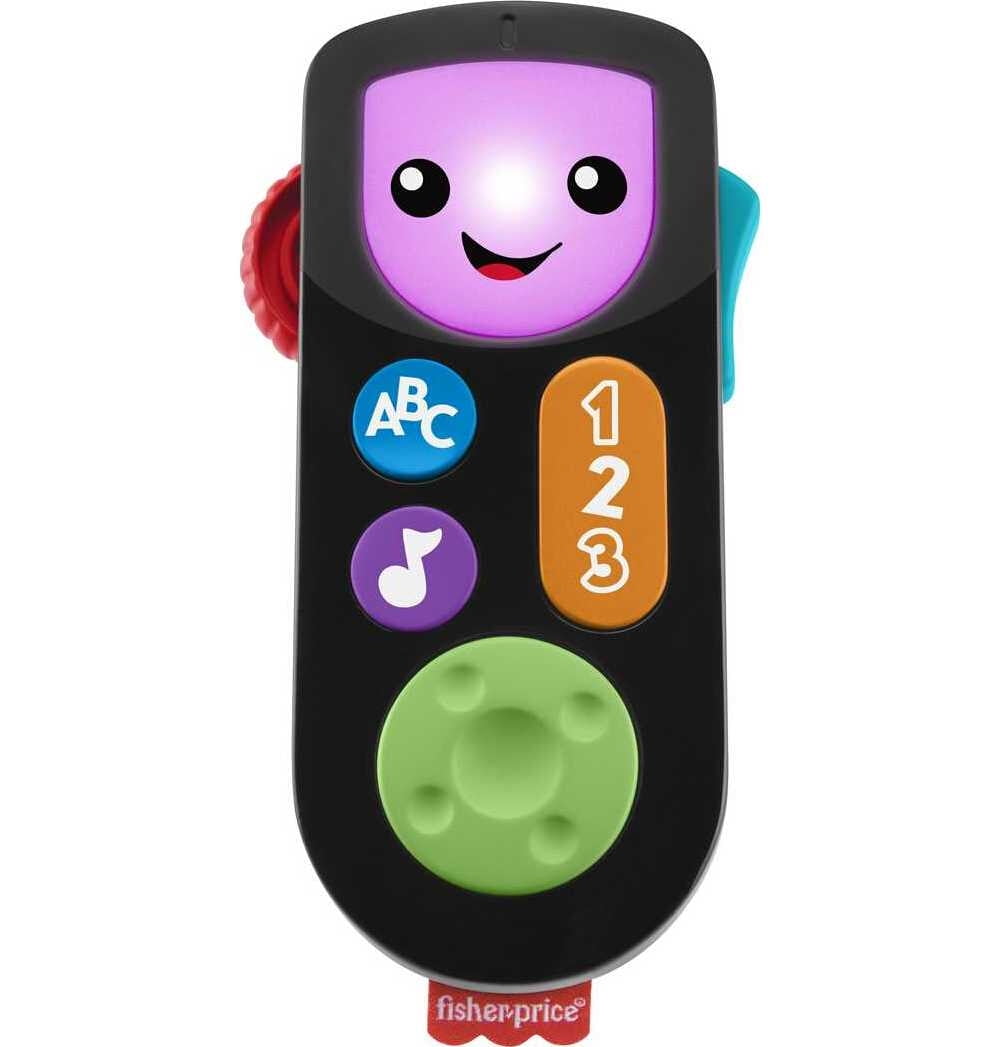 Fisher-Price Laugh & Learn Stream & Learn Remote, electronic pretend TV remote toy with lights and educational content for infants and toddlers