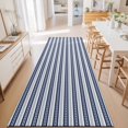 thumbnail image 3 of Hallway Runner Rug 2'x6', Navy Blue Striped Kitchen Runner Rugs Non-Slip Carpet Mats, Farmhouse Striped Geometric Art Bedside Rugs Runners Washable Floor Carpet for Bathroom Laundry Room, 3 of 8