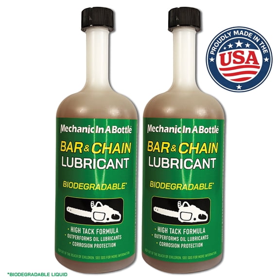 Mechanic In A Bottle Biodegradable Bar & Chain Oil (Oil-Free Lubricant) – High Performance, Low Friction, All-Season Chainsaw Lube for Gas, Battery, & Electric Saws, Extends Battery Life, 24 oz 2pk
