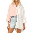 thumbnail image 1 of Women's Button Down Blouses Color Block Shirts Casual Long Sleeve Loose Fit Tops, 1 of 5