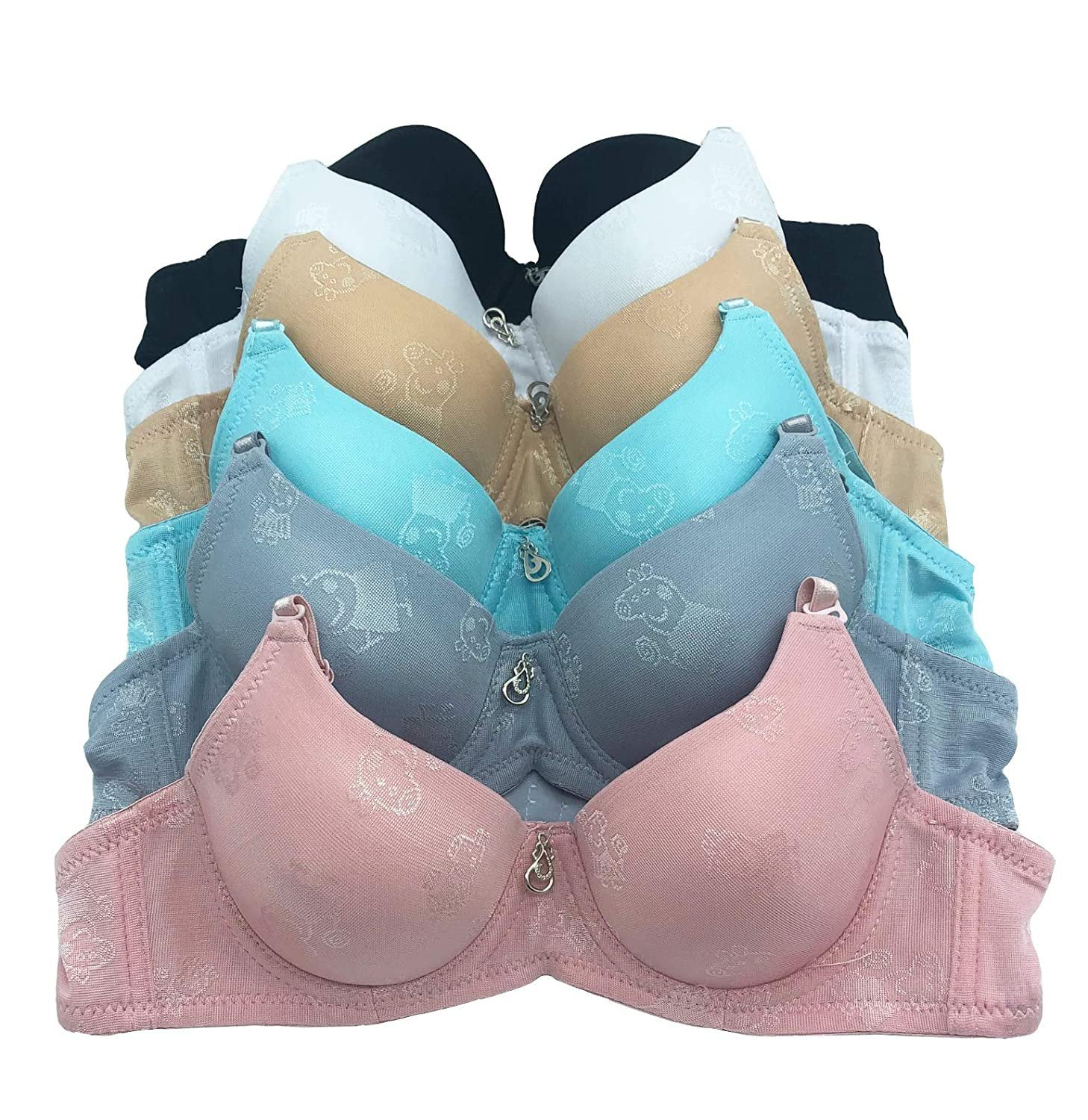 Iheyi 6 Packs Plain Lace Women Full Cup Gentle Push Up 30A 32A 34A