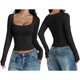 thumbnail image 3 of Camisas de Larga para Mujer, Tops Cortos, Cuello Cuadrado, Camisetas Básicas para Salir, Ropa de Invierno Y2K 2025 Negro S, 3 of 7