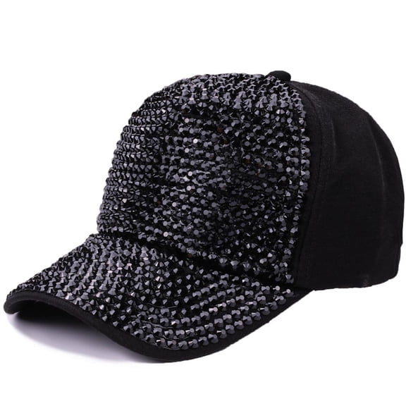 HNMKIU Stylish Women's Summer Baseball Cap with Rhinestone Embellishment for Outdoor Sun and Fashion Black,One Size