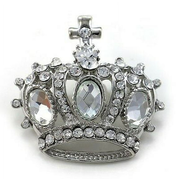 Cross Kings Crown Tiara Brooch Pin Clear Crystal Rhinestones C1